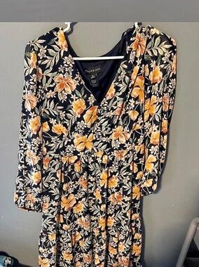 Stella & Julie Floral Maxi Dress in Black & Orange Size Medium